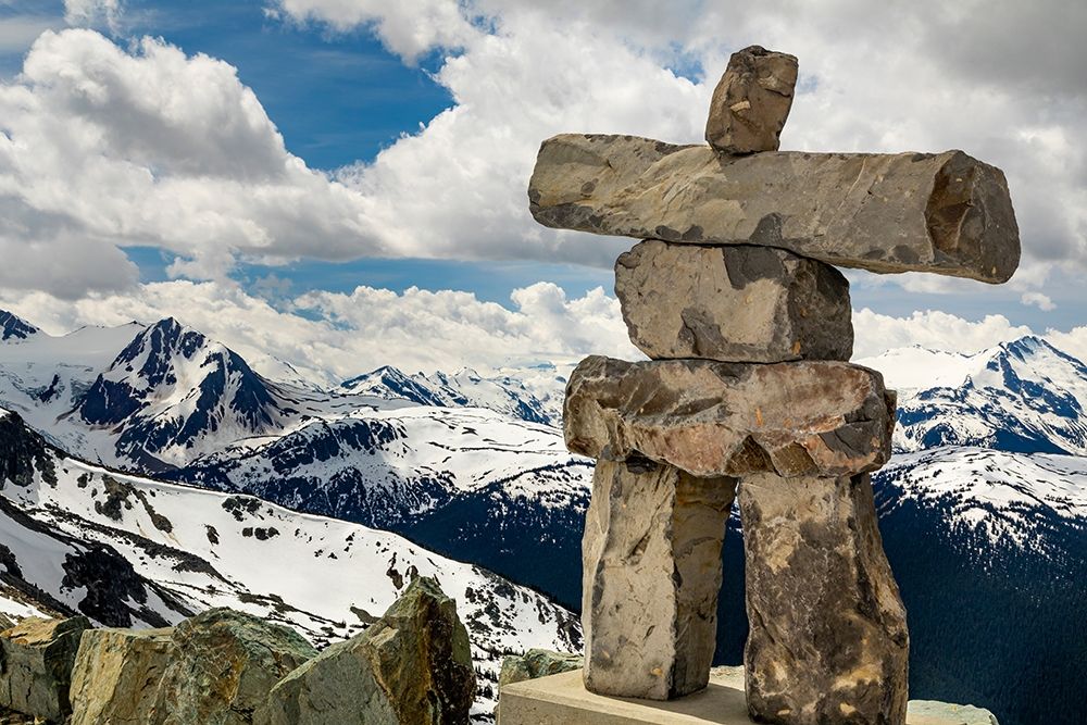 Canada-British Columbia Garibaldi Provincial Park Inukshuk stone figure close-up and mountains  art print by Jaynes Gallery for $57.95 CAD